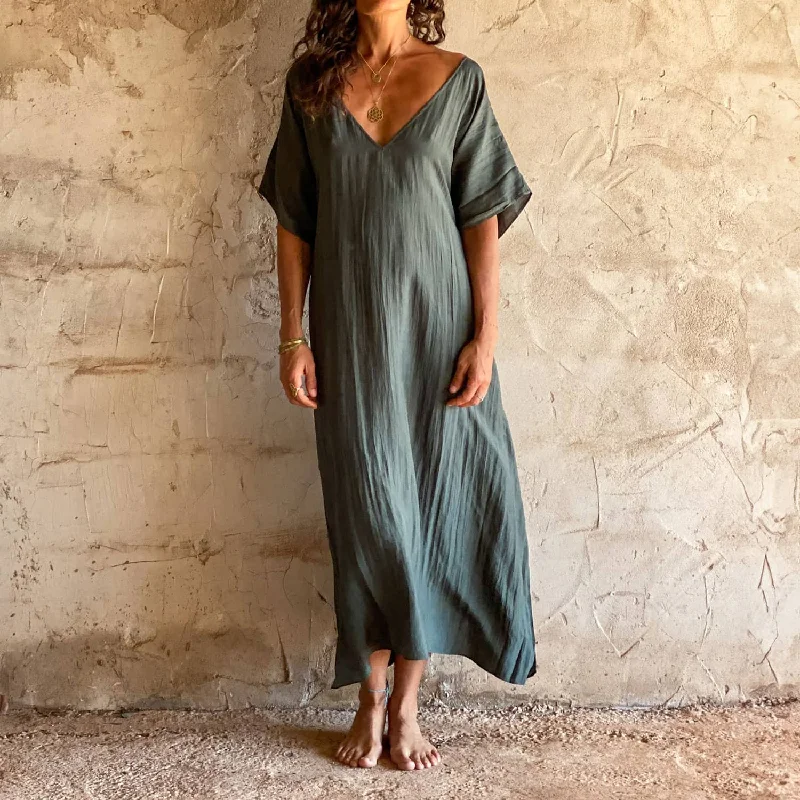 Mellina Dress - Women - HS Habotai Silk 40 - S021 Dark Green Grey Neutral tone unclassified dresses