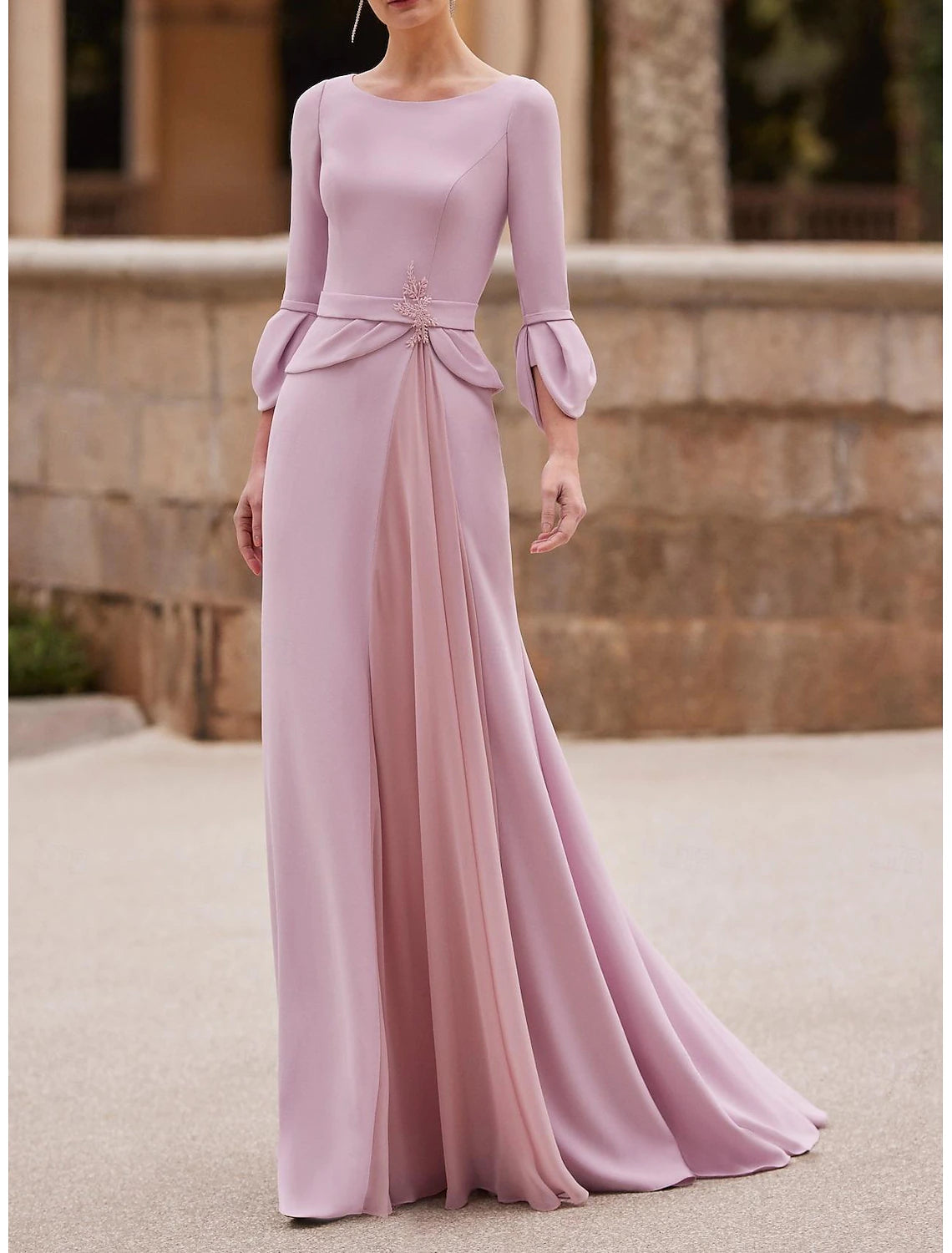 Mermaid / Trumpet Elegant Floor Length Chiffon Length Sleeve with Crystal Mother of the Bride Dress Breathable unclassified dresses