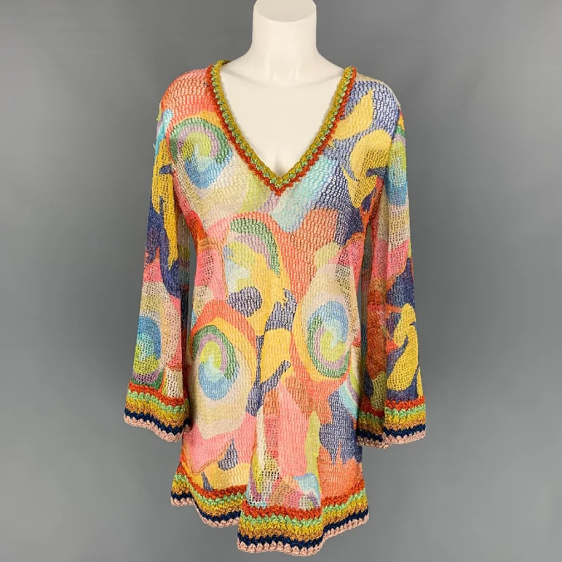 MISSONI MARE Size 6 Multi-Color Rayon / Polyester Crochet V-Neck Dress Tiered unclassified dresses