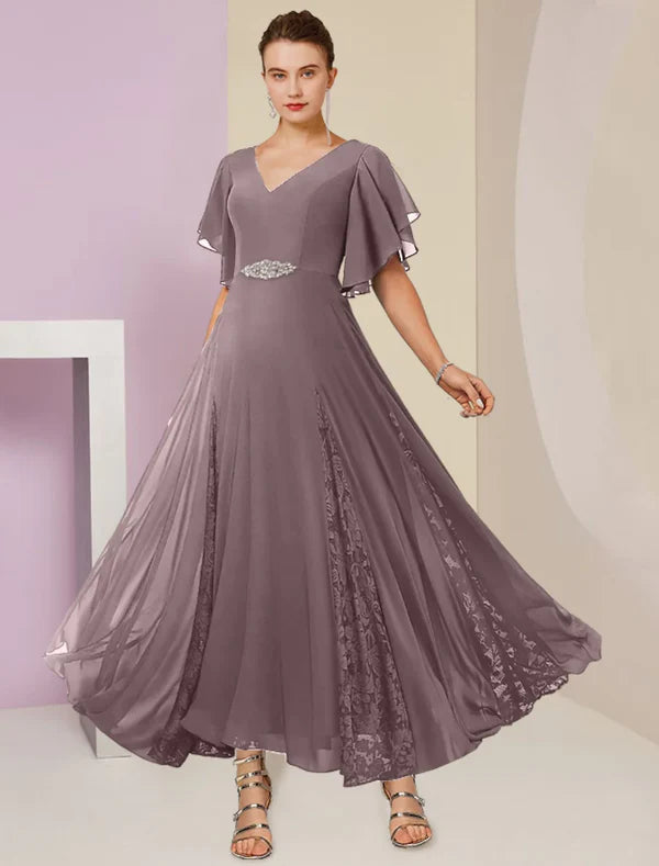 Mother Of The Bride Dresses A-Line V-Neck Chiffon With Applique Corset unclassified dresses