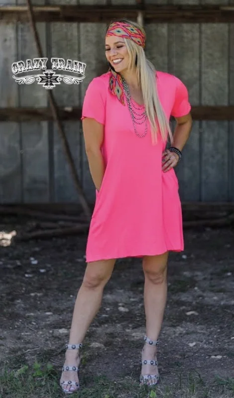 Neon Pink Druzzy Pocket Dress Casual chic unclassified dresses