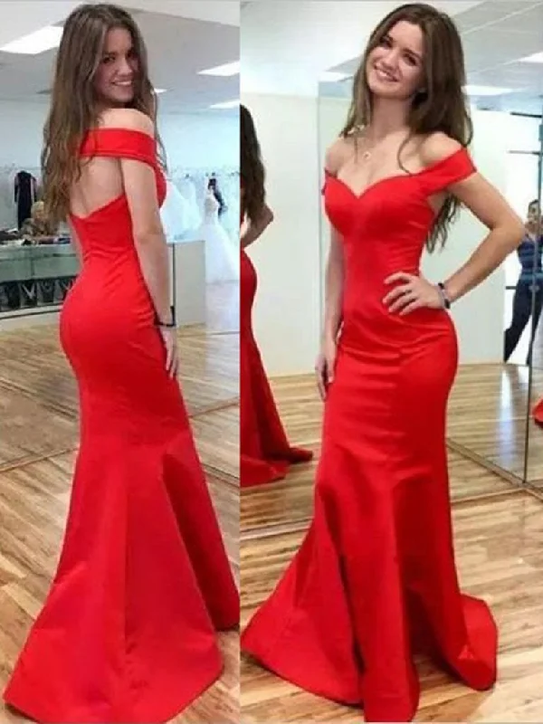 Off Shoulder Mermaid Red Prom Dresses, Red Off Shoulder Graduation Dresses, Formal Dresses A-line unclassified dresses