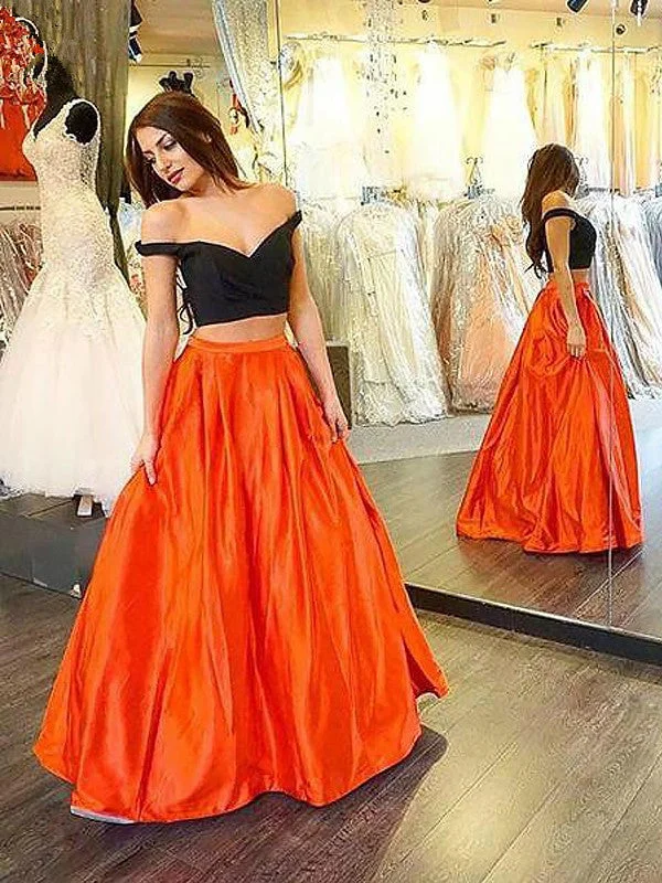 Off Shoulder Two Pieces Orange Prom Dress, Off Shoulder Green Prom Dress Printed unclassified dresses