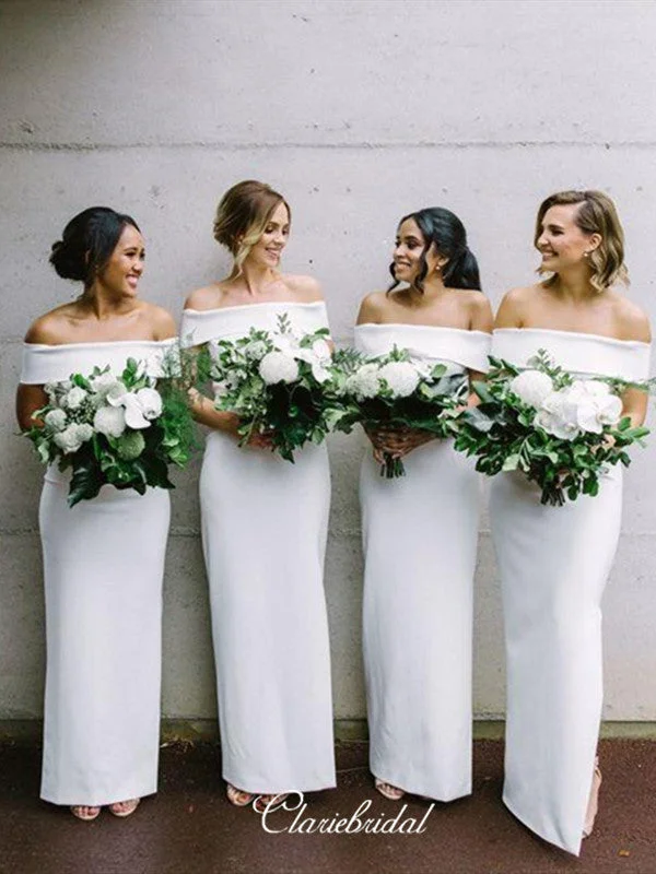 Off The Shoulder Bridesmaid Dresses, Simple White Color Bridesmaid Dresses Color block unclassified dresses