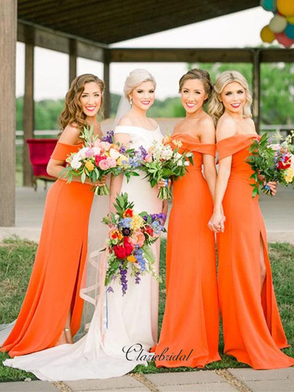 Orange Off The Shoulder Bridesmaid Dresses, Slit Bridesmaid Dresses Spring unclassified dresses