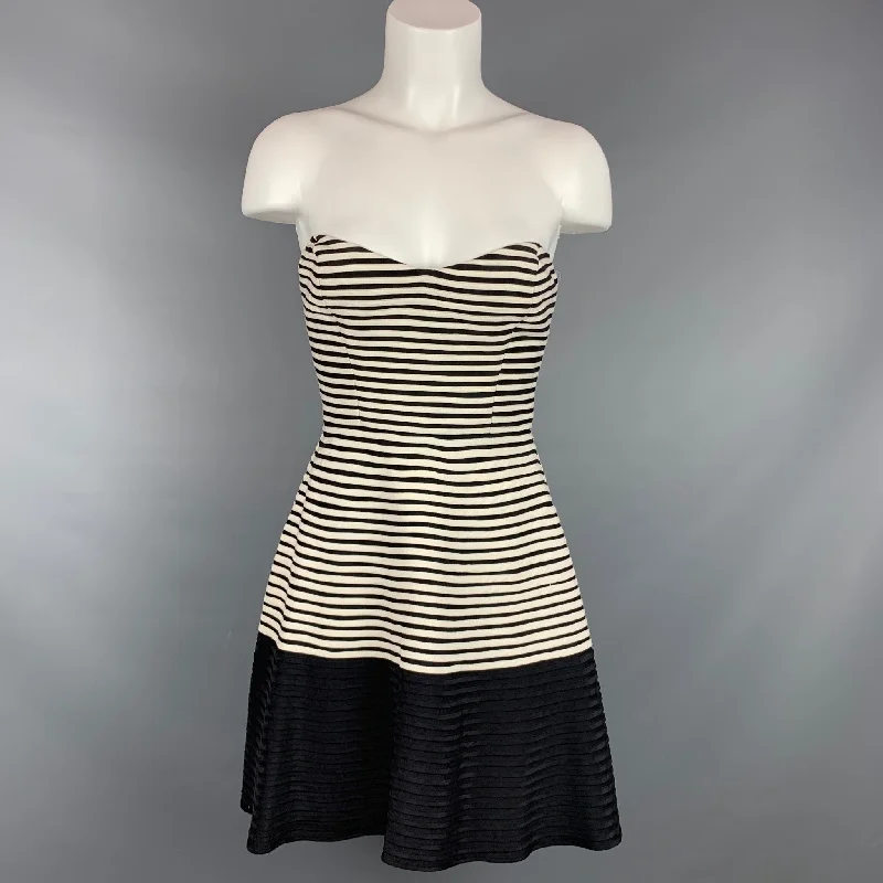 PARKER Size XS Black & White Stripe Silk Strapless Dress Knitted unclassified dresses