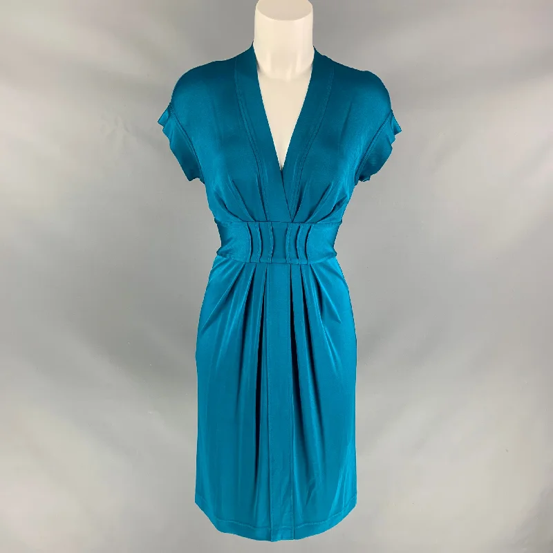 PHILOSOPHY di ALBERTA FERRETTI Size 2 Turquoise Rayon Pleated Dress Women's unclassified dresses