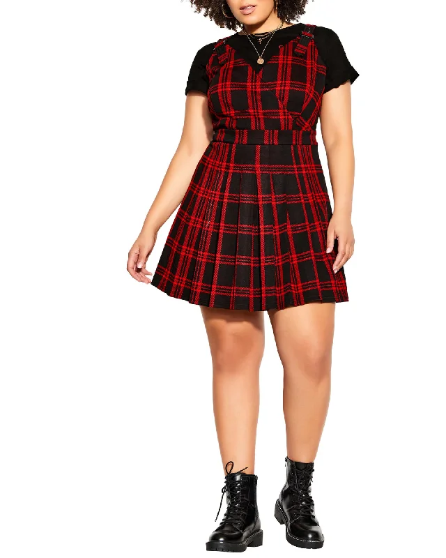 Pinafore Check Dress | Red Check Satin unclassified dresses