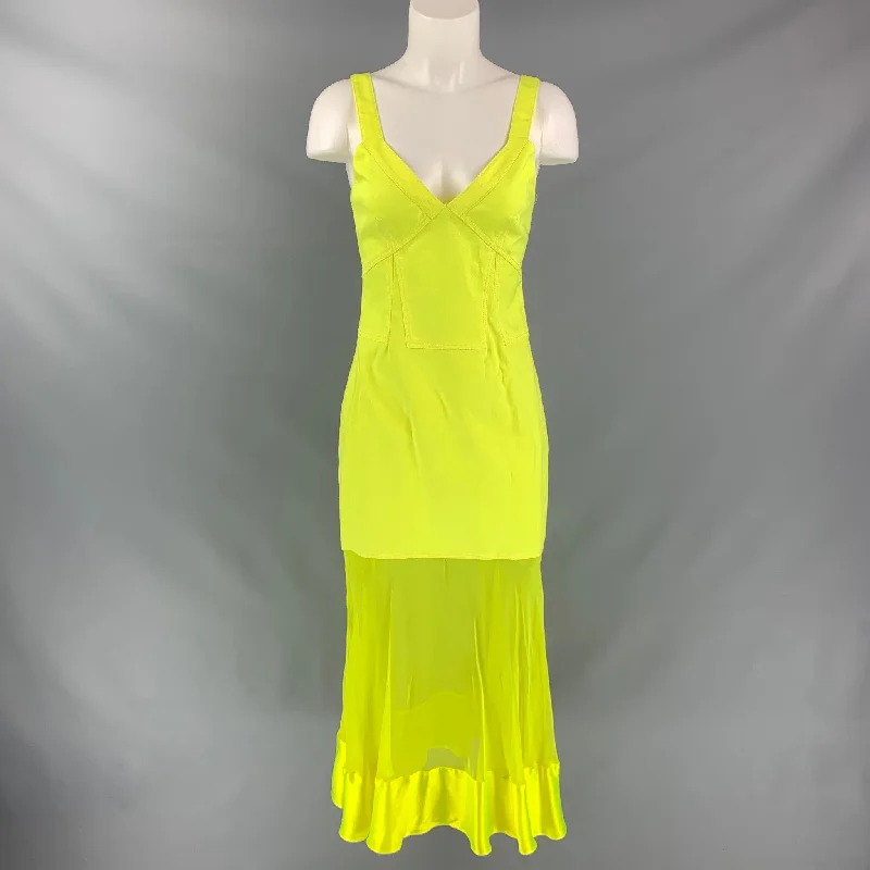 PRABAL GURUNG Size 2  Neon Yellow Polyester & Silk Fabrics Dress Wedding guest unclassified dresses