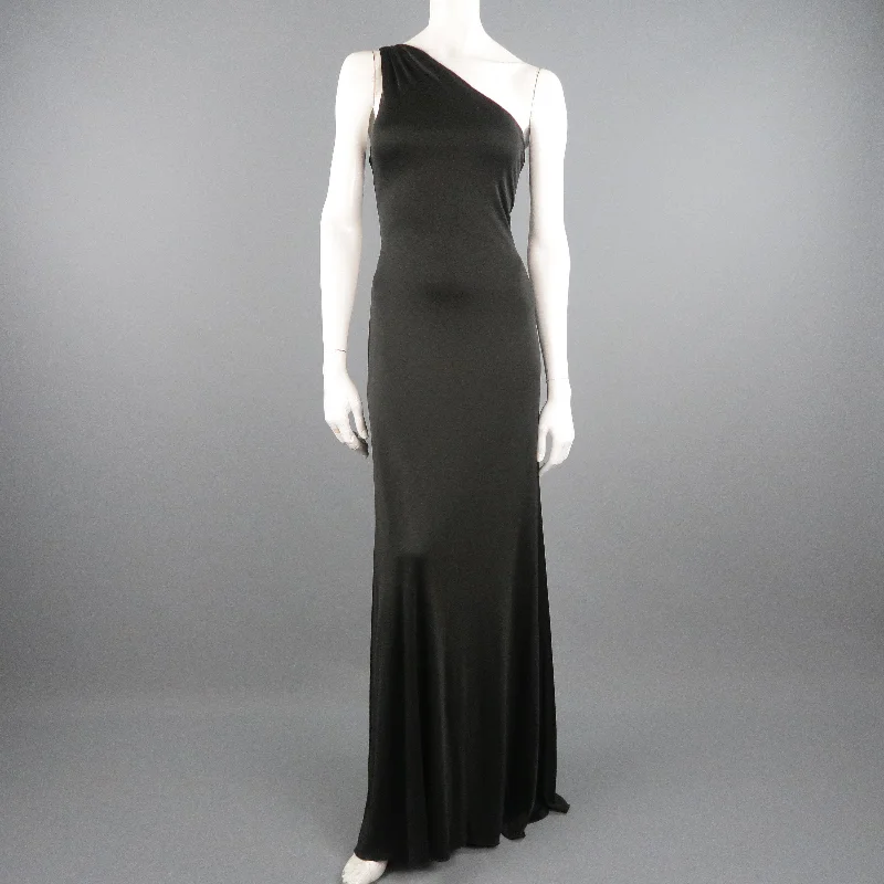 RALPH LAUREN COLLECTION Size 10 Black Silk Knit One Shoulder Strap Gown Best-selling unclassified dresses