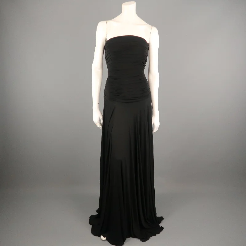 RALPH LAUREN COLLECTION Size 10 Black Viscose Ruched Bustier Strapless Gown Women's unclassified dresses