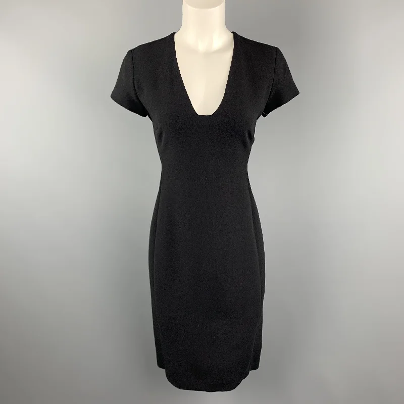 RALPH LAUREN Size 6 Black Stretch Wool Squared V Neck Shift Dress Trendy new unclassified dresses