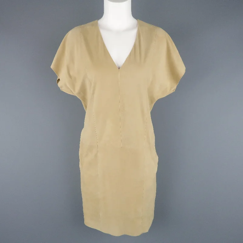 RALPH LAUREN Size S Beige Suede V Neck Shift Dress Vintage unclassified dresses