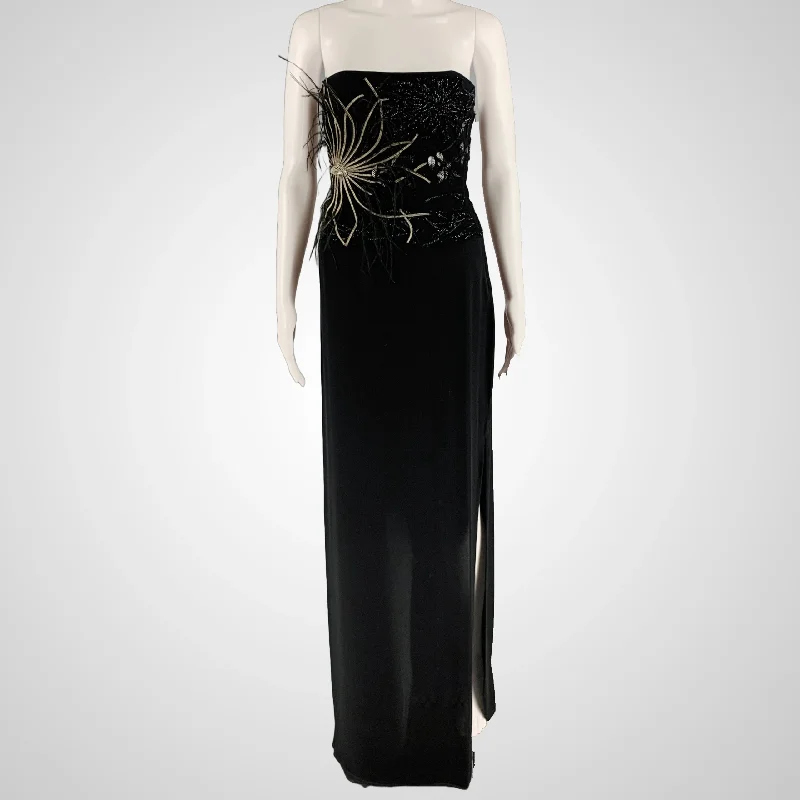 RICHARD TYLER Size 10 Black Jersey Strapless Bead Embroidered Gown Denim unclassified dresses