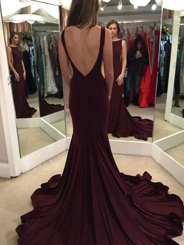 Round Neck Mermaid Backless Maroon Prom Dress, Mermaid Prom Gown, Maroon Formal Dress Long sleeve unclassified dresses