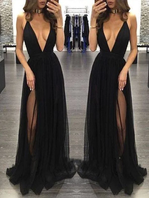 Sexy V Neck Chiffon Black Prom Dresses, Black Formal Dresses, Sexy Black Evening Dresses Neutral tone unclassified dresses