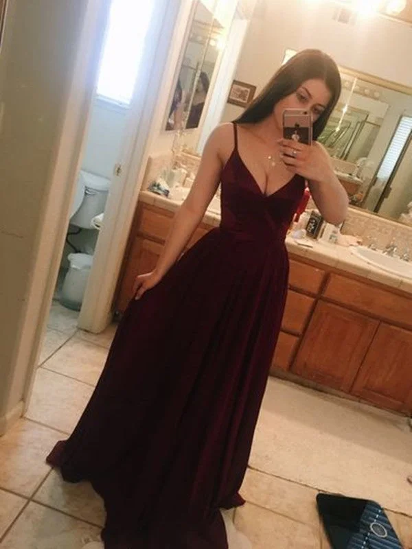 Sexy V Neck Spaghetti Straps Burgundy Prom Dresses, Burgundy Formal Dresses High-end unclassified dresses