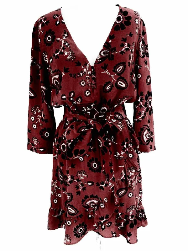 Sezane Size 36/0 Burgundy Silk Print Dress Fashion Nova floral dresses