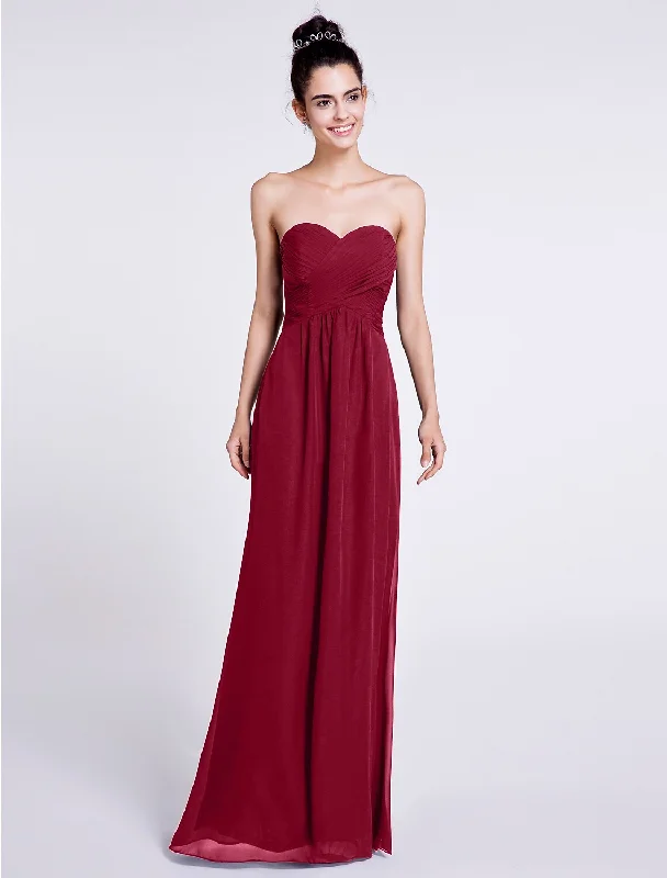 Sheath / Column Bridesmaid Dress Sweetheart Sleeveless Elegant Floor Length Chiffon with Criss Cross Sexy unclassified dresses