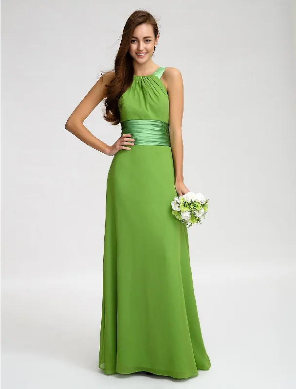 Sheath / Column Straps Floor Length Chiffon Bridesmaid Dress with Sash / Ribbon / Ruched Beach unclassified dresses