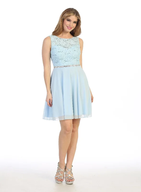 Short Sleeveless Floral Lace Bodice Dress by Celavie 6406 Floral dresses under $100