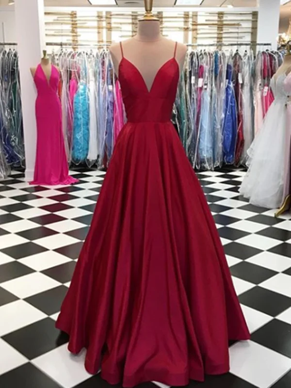 Simple A Line V Neck Burgundy Prom Dress, Burgundy Evening Dress, V Neck Formal Dress Summer unclassified dresses