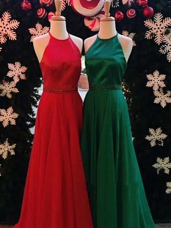 Simple Halter Floor Length Backless Red/Dark Green Prom Dresses, Formal Dresses Cocktail unclassified dresses