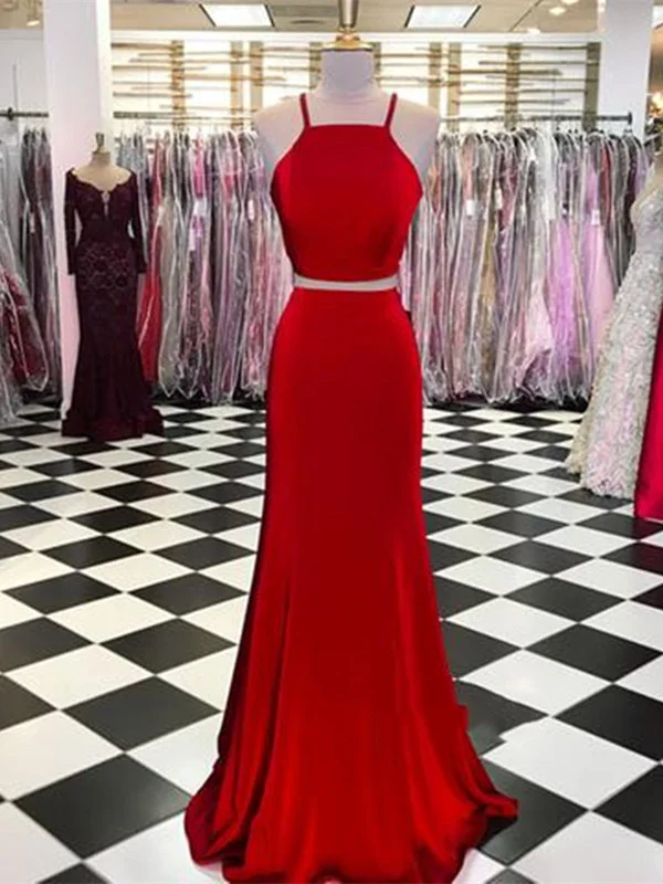 Simple Sexy 2 Pieces Red Prom Dress, Red Satin Evening Dress, Red Formal Dress Luxury unclassified dresses