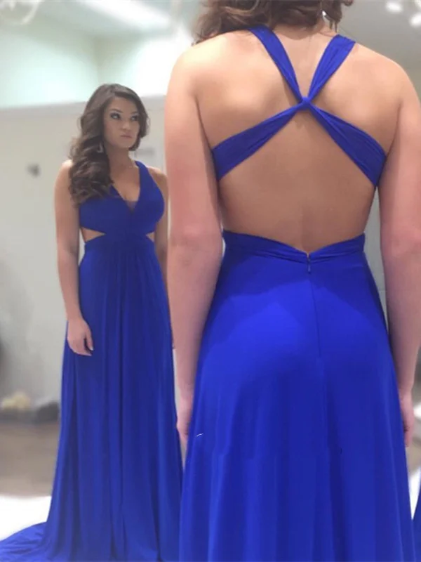 Simple Sexy V Neck Blue Prom Dresses, Blue Formal Dresses, Sexy Blue Evening Dresses Soft fabric unclassified dresses