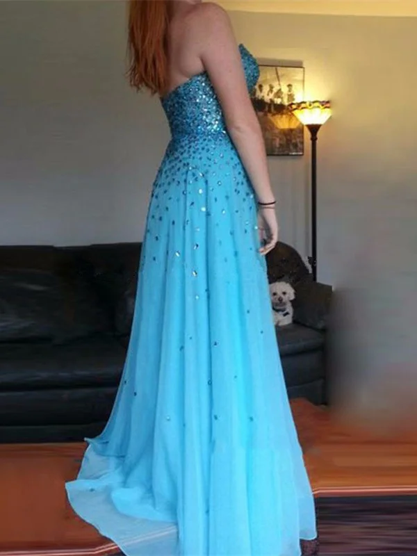 Simple Sky Blue Sweetheart Strapless Prom Dresses With Beading, Sky Blue Formal Dresses With Beading Neutral tone unclassified dresses