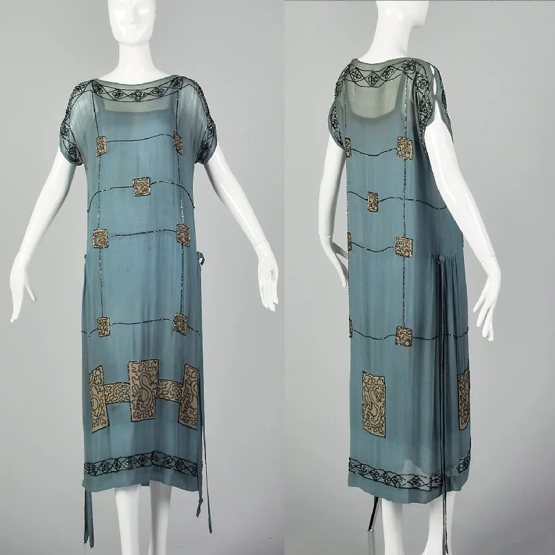 Small 1920s Blue Silk Beaded Dress Pastel unclassified dresses