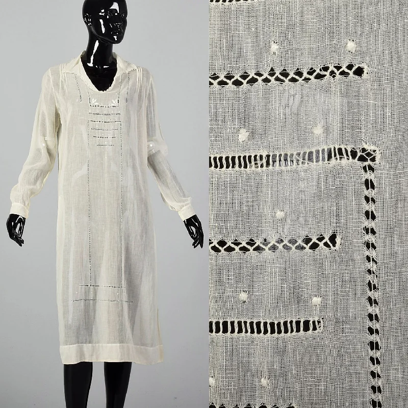 Small 1920s White Cotton Day Dress Long unclassified dresses