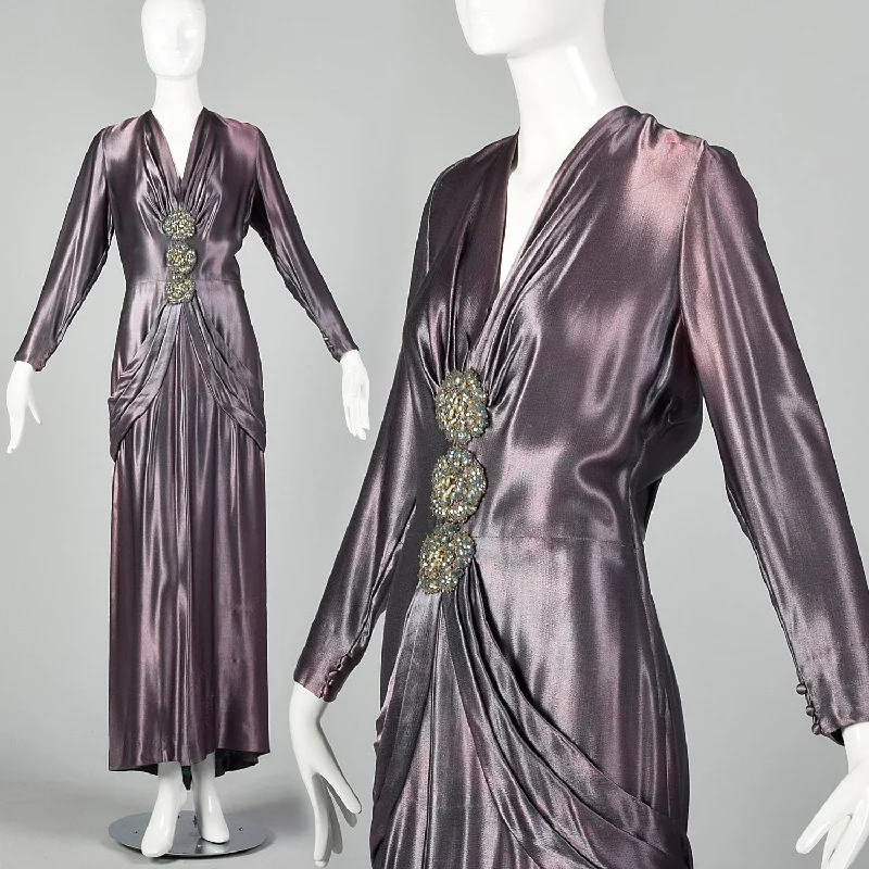 Small 1930s Iridescent Purple Gown Ruffled unclassified dresses