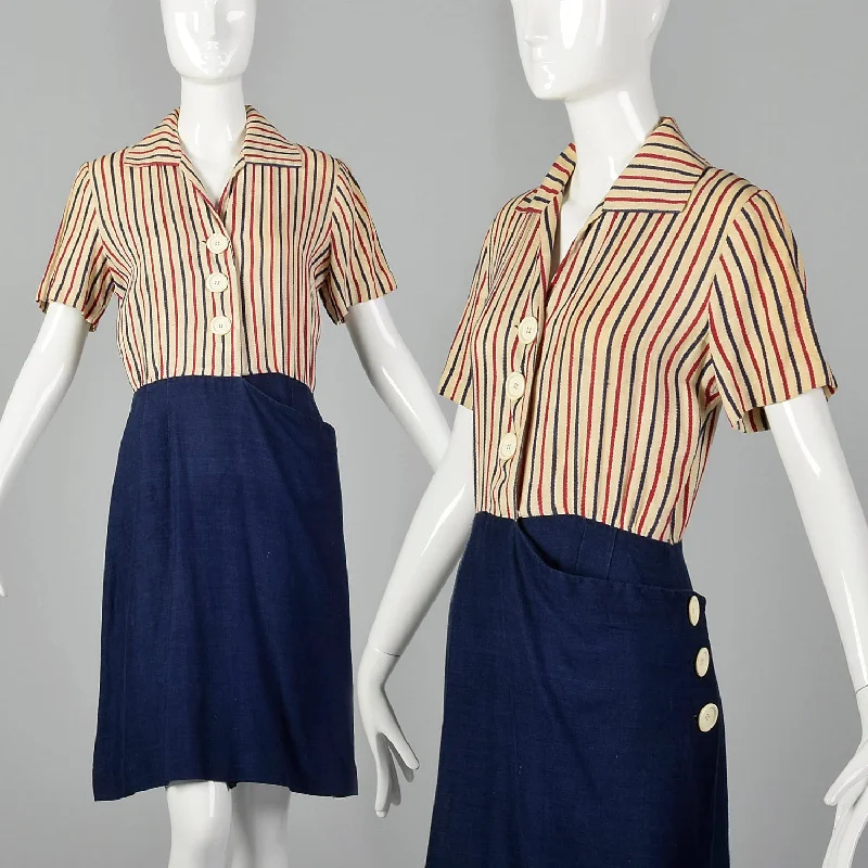 Small 1940s Striped Wrap Dress Flowy unclassified dresses