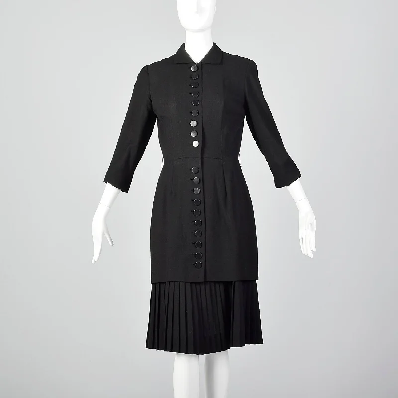 Small 1950s Black Dress with Pleated Underlay Ruched unclassified dresses