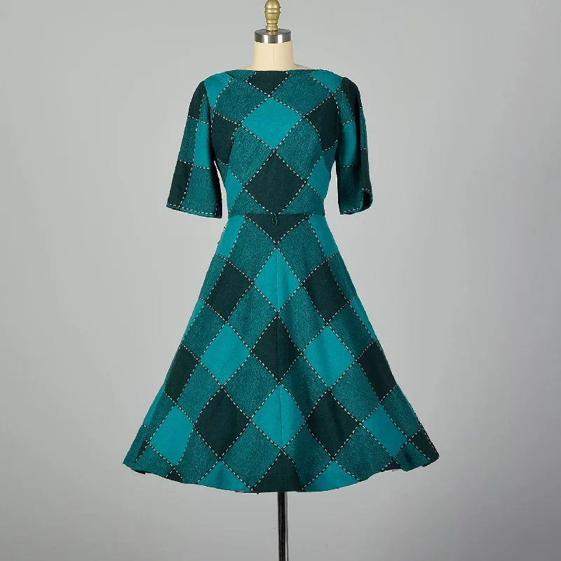 Small 1950s Green Buffalo Check Dress Tulle unclassified dresses