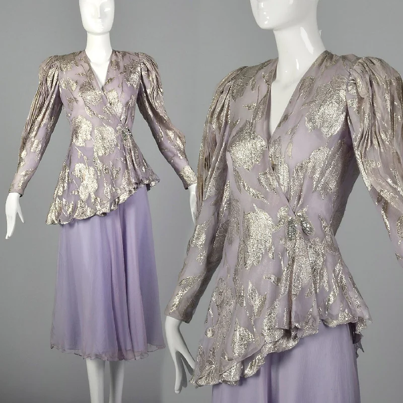 Small 1980s Metallic Lavender Two Piece Dress Bold pattern unclassified dresses