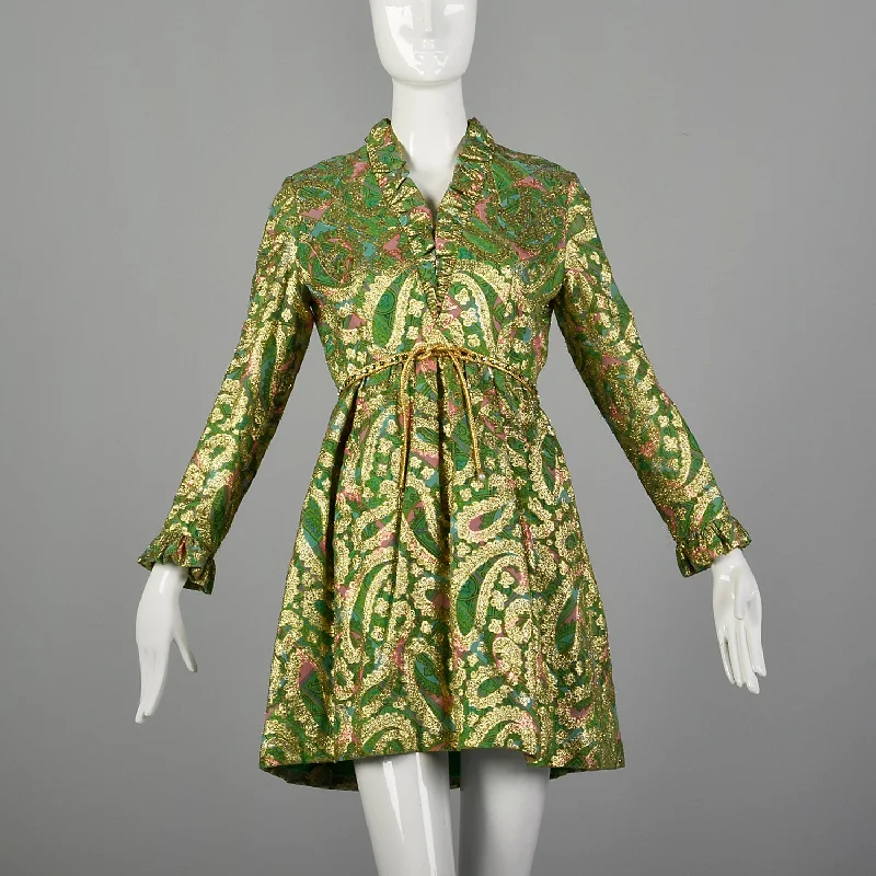 Small Mollie Parnis 1960s Green and Gold Paisley Dress Anniversary unclassified dresses