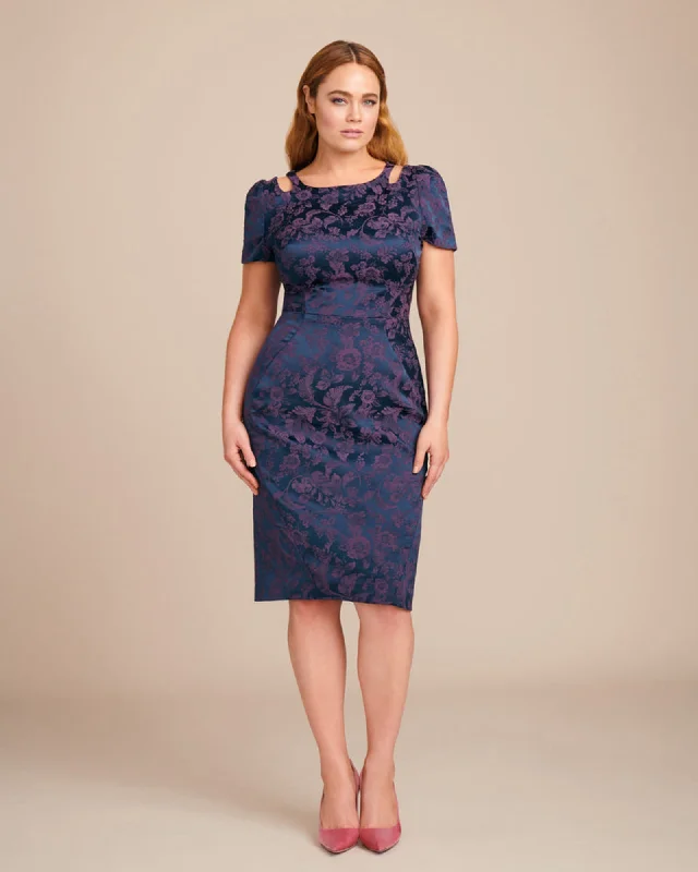 Stretch Jacquard Sheath Dress | Navy Vintage unclassified dresses