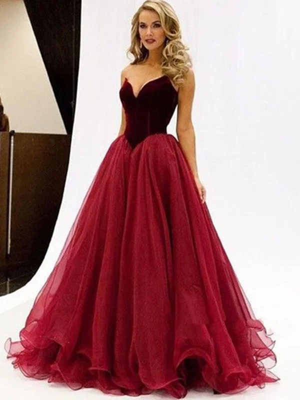 Sweetheart Neck Floor Length Maroon Ball Gown, Maroon Prom Dress, Maroon Formal Dress Chic unclassified dresses