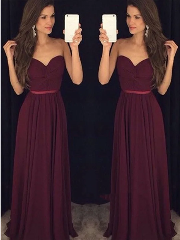 Sweetheart Neck Floor Length Maroon Prom Dress, Maroon Bridesmaid Dress, Maroon Formal Dress, Simple Evening Dress Club unclassified dresses