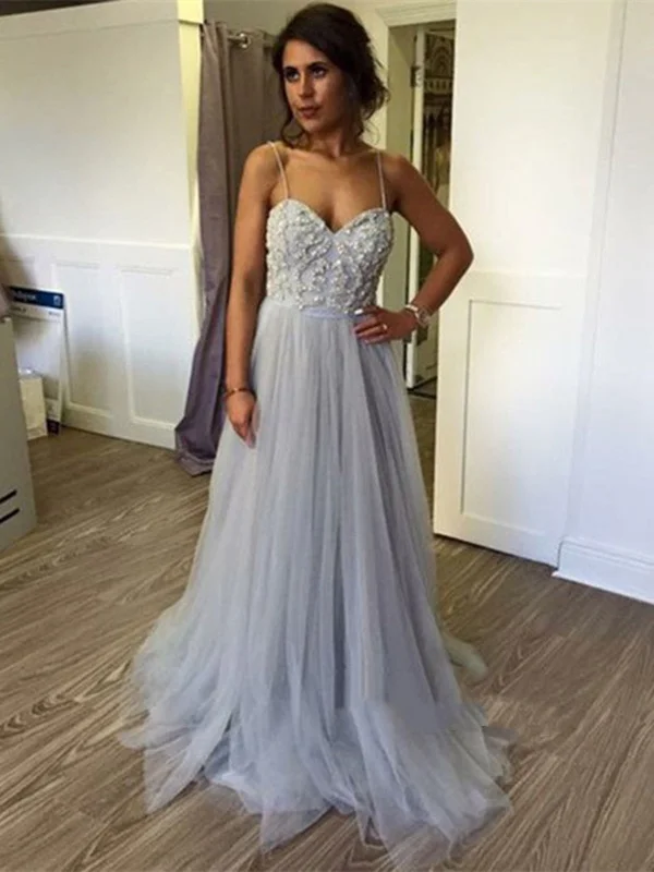 Sweetheart Neck Straps Grey Prom Dresses, Grey Formal Dresses Date night unclassified dresses