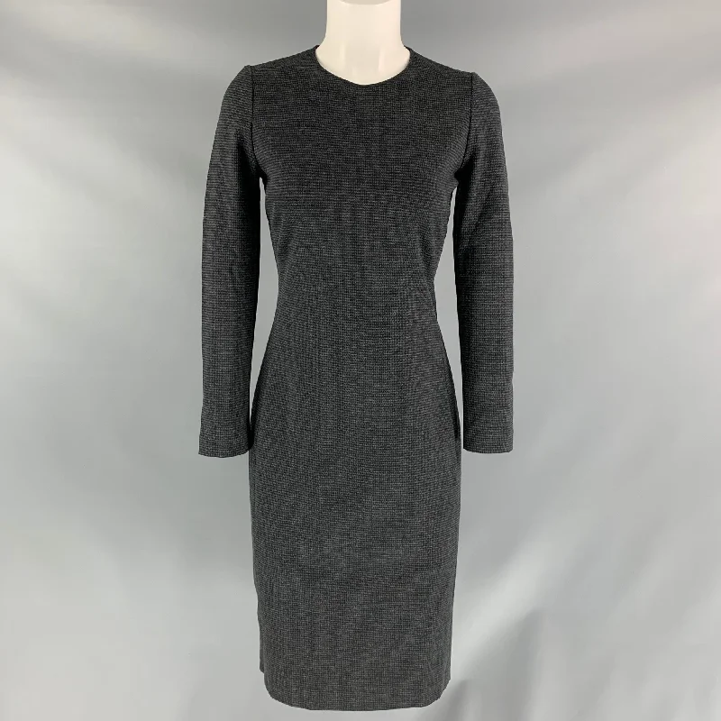 THEORY Size S / 2 Black & Grey Houndstooth Viscose Blend Dress Long sleeve unclassified dresses