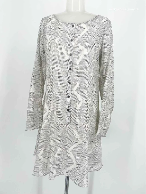 theyskens' theory Size S Cream Print Silk/Cotton L/S Dress Lightweight floral dresses for hot weather