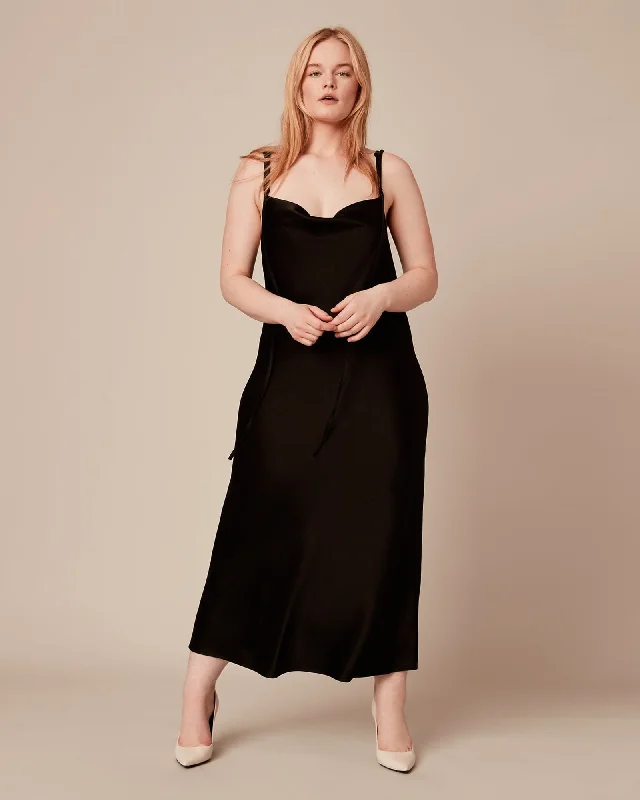 Tie Me Up Bias Slip Dress | Black Casual chic unclassified dresses