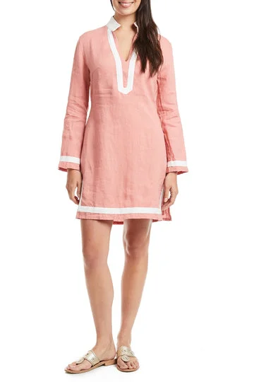 Castaway Tunic Dress Nantucket Red Linen w/ White Trim Festival unclassified dresses