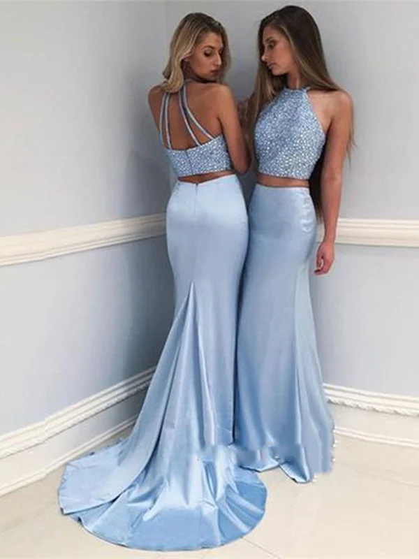 Two Pieces Mermaid Light Blue Prom Dress, Light Blue Formal Dress, Mermaid Evening Dress Anniversary unclassified dresses