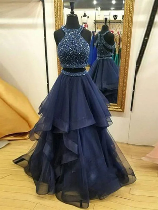 Two Pieces Navy Blue Prom Dress, Two Pieces Navy Blue Prom Gown, Formal Dress Sexy unclassified dresses