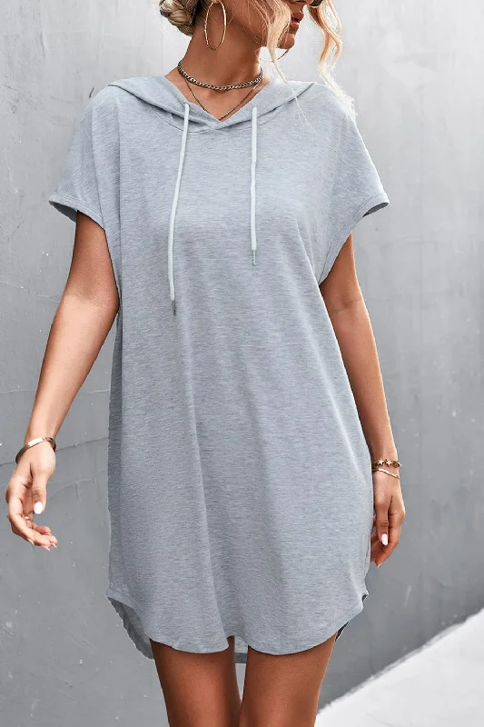 Two-Tone Drawstring Detail Hooded Dress Spring unclassified dresses