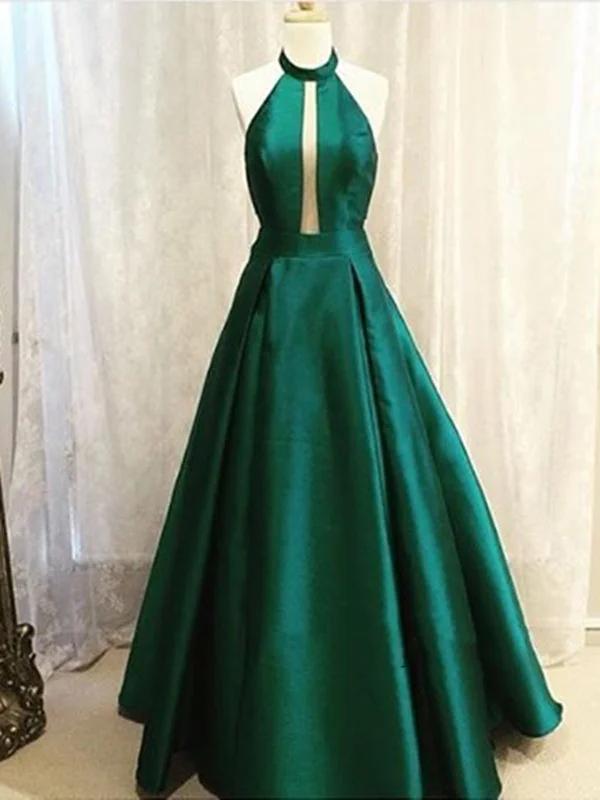 Unique High Round Neck Green Prom Dresses, Green Formal Dresses, Green Evening Dresses Open-back unclassified dresses